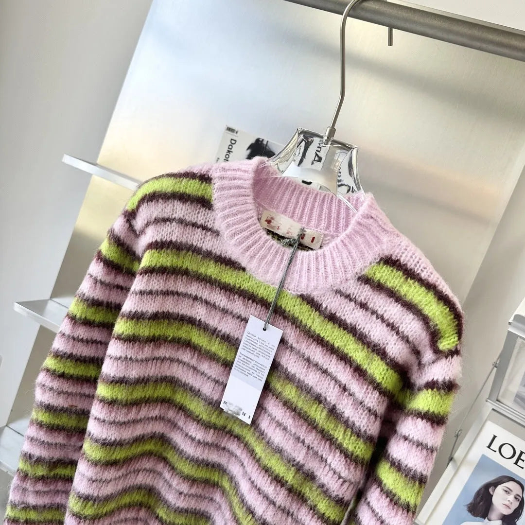 Pink wool knitted cardigan sweater showing both cardigan and round-neck pullover style options