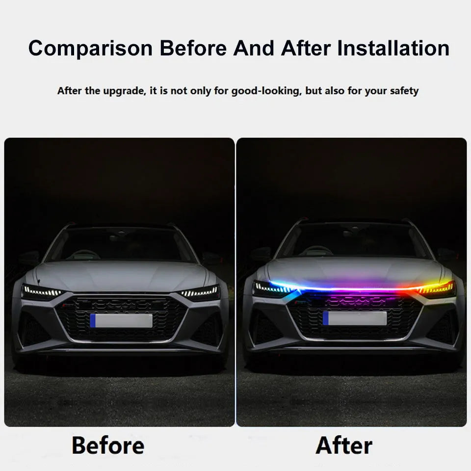Automotive engine cover LED light strip in white, red, blue or colourful streamer modes for General Motors vehicles