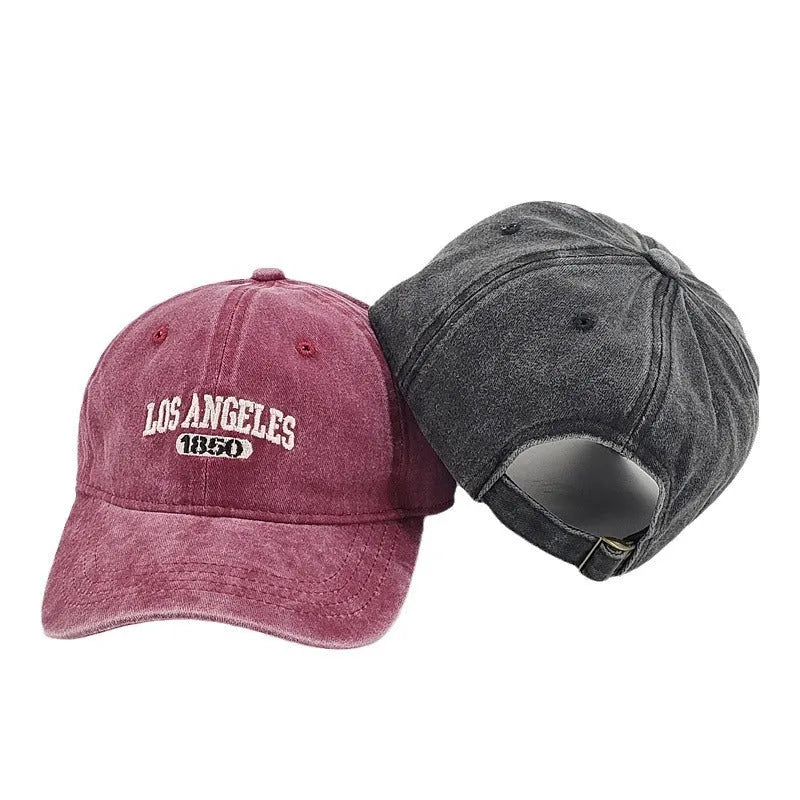 Retro personalised embroidered peaked cap in acrylic fabric with adjustable fit and distressed lettering