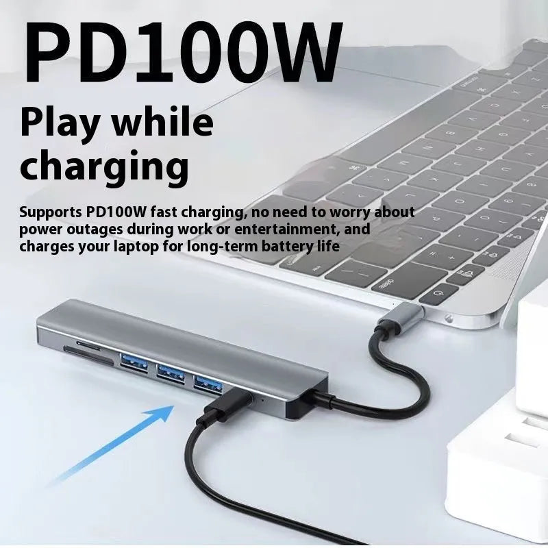 USB Type-C 7-in-1 expansion dock with HDMI port and 15cm cable for laptop connectivity