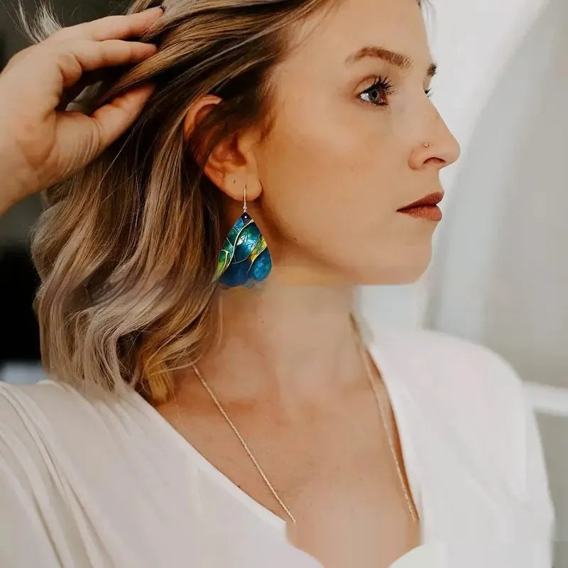 Acrylic flat branch knot drop earrings with printed patterns in style 1 and style 2