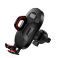 Car air vent phone holder with auto-lock clip holding a smartphone