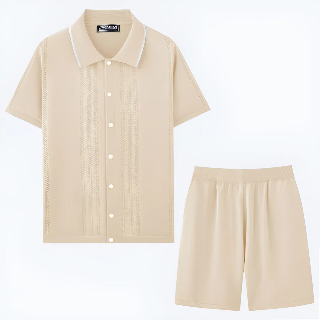 Business casual Tencel two-piece set with short sleeve top and matching shorts in multiple colour options