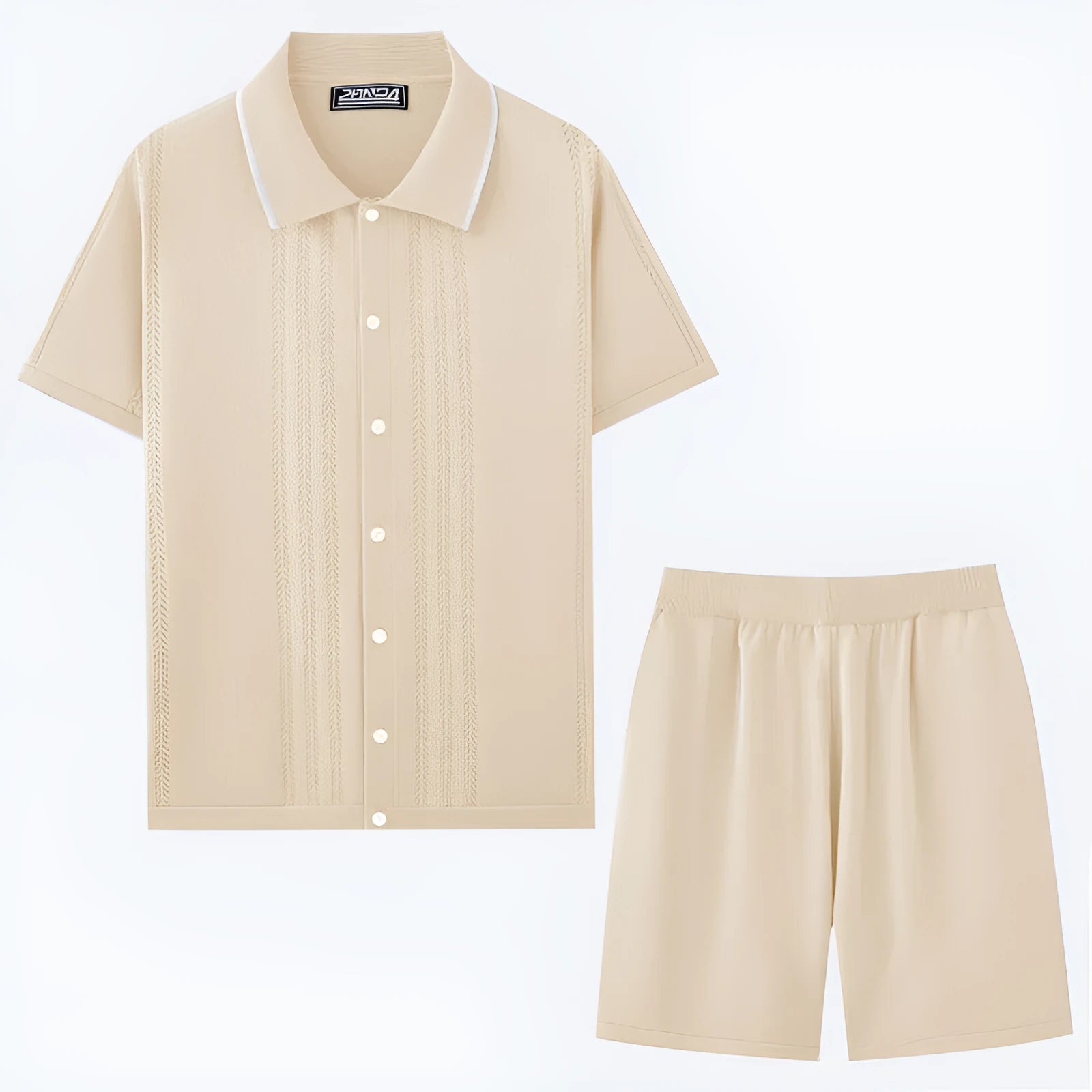 Business casual Tencel two-piece set with short sleeve top and matching shorts in multiple colour options