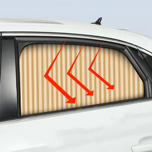 Retractable car sunshade curtain in black colour showing roller shutter mechanism