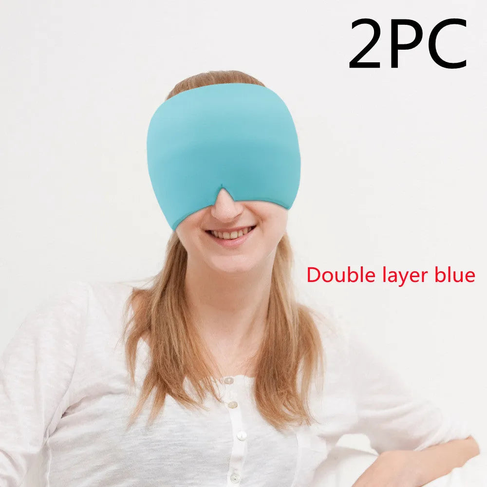 Black elastic cloth gel eye mask for headache relief with adjustable headband