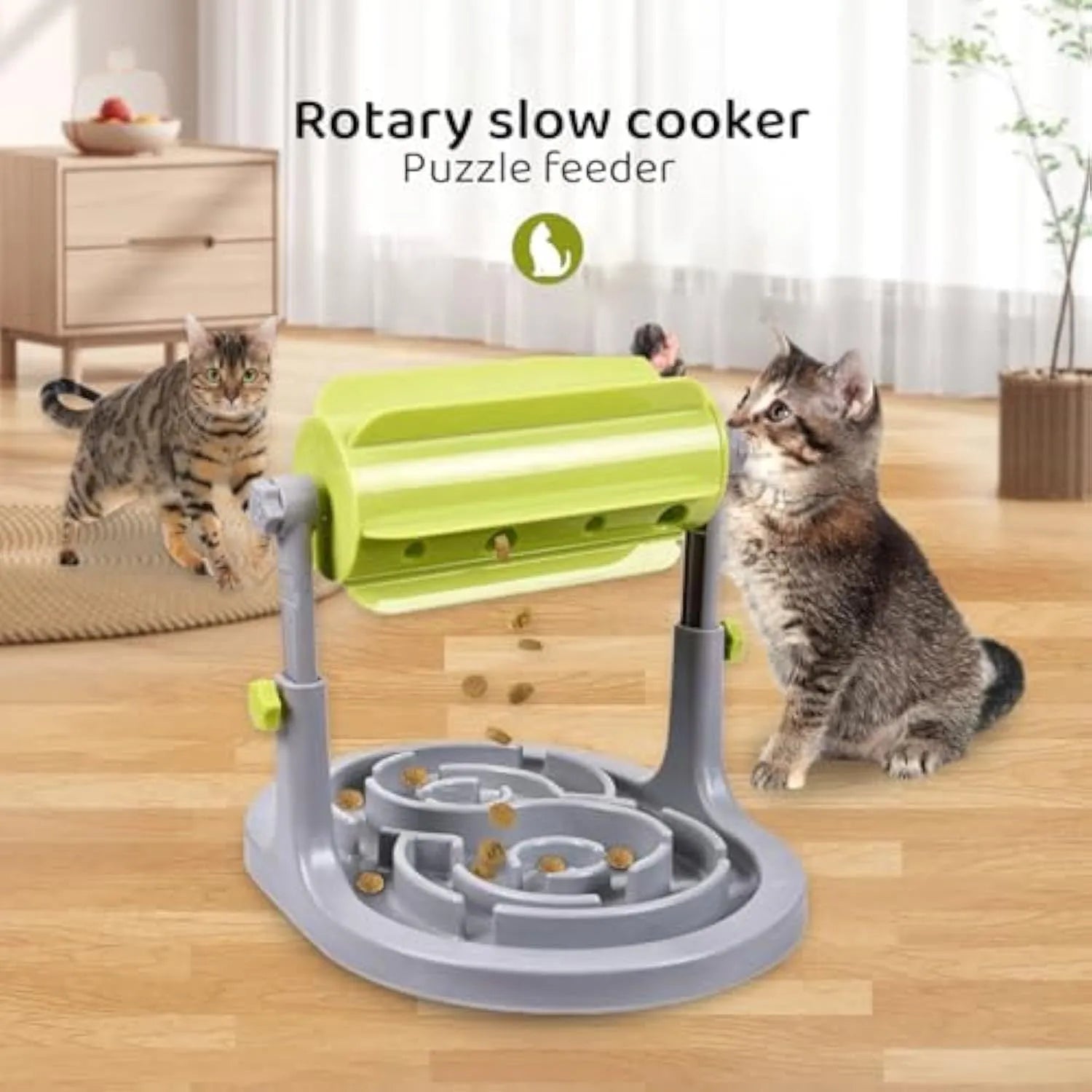 Blue adjustable height interactive dog and cat puzzle feeder slow food bowl toy