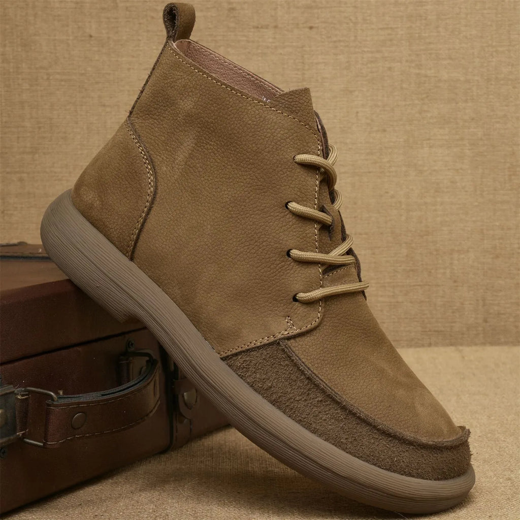 Grey genuine leather martin boots with wedge heel and front lace-up fastening