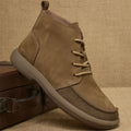 Grey genuine leather martin boots with wedge heel and front lace-up fastening