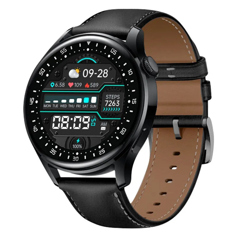Smart health monitoring watch with 1.32 inch screen on silicone wristband in leather finish