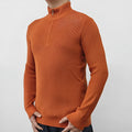 Men's grey half-turtleneck zip sweater in British style with long sleeves