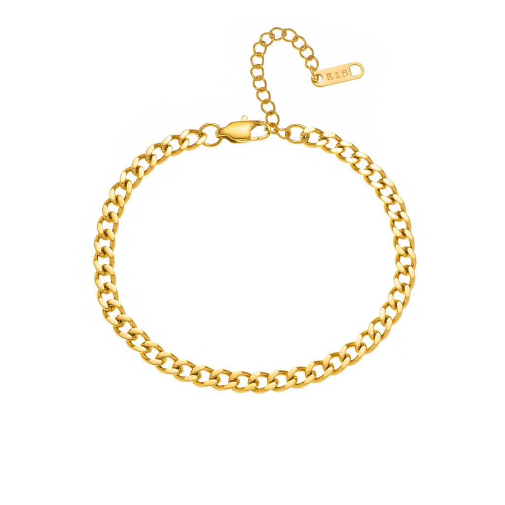 Gold titanium steel necklace with a letter A charm on a 40.5cm chain.