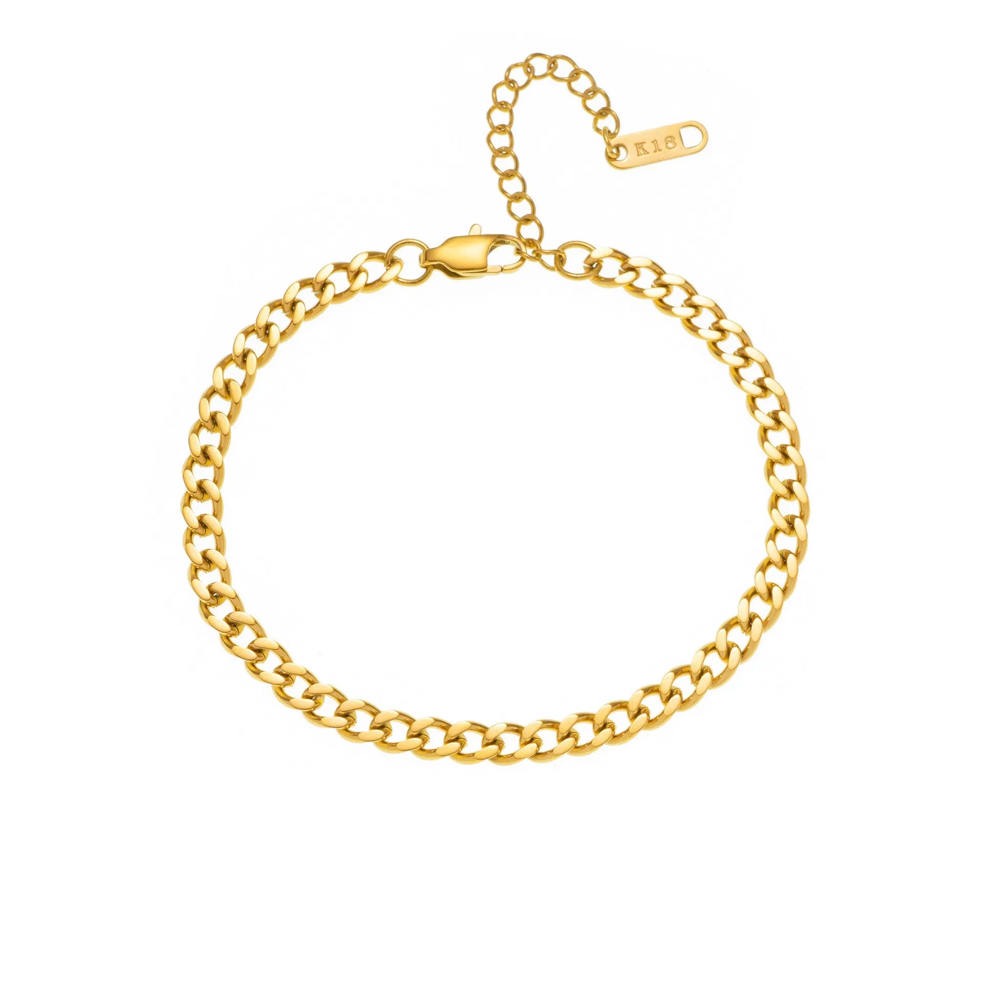 Gold titanium steel necklace with a letter A charm on a 40.5cm chain.