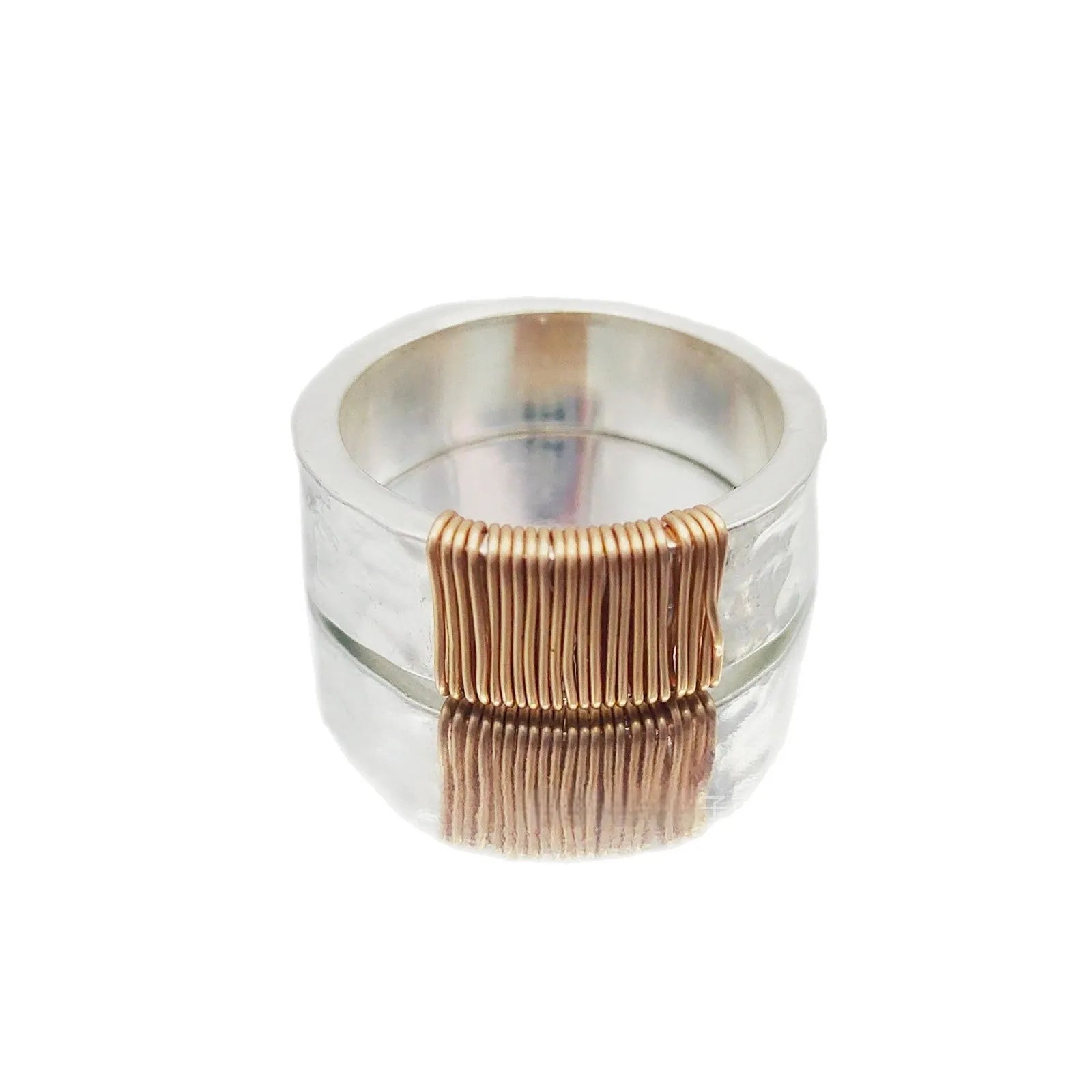 Copper simple bracelet with a geometric vintage ring design in a silver gold electroplated finish.
