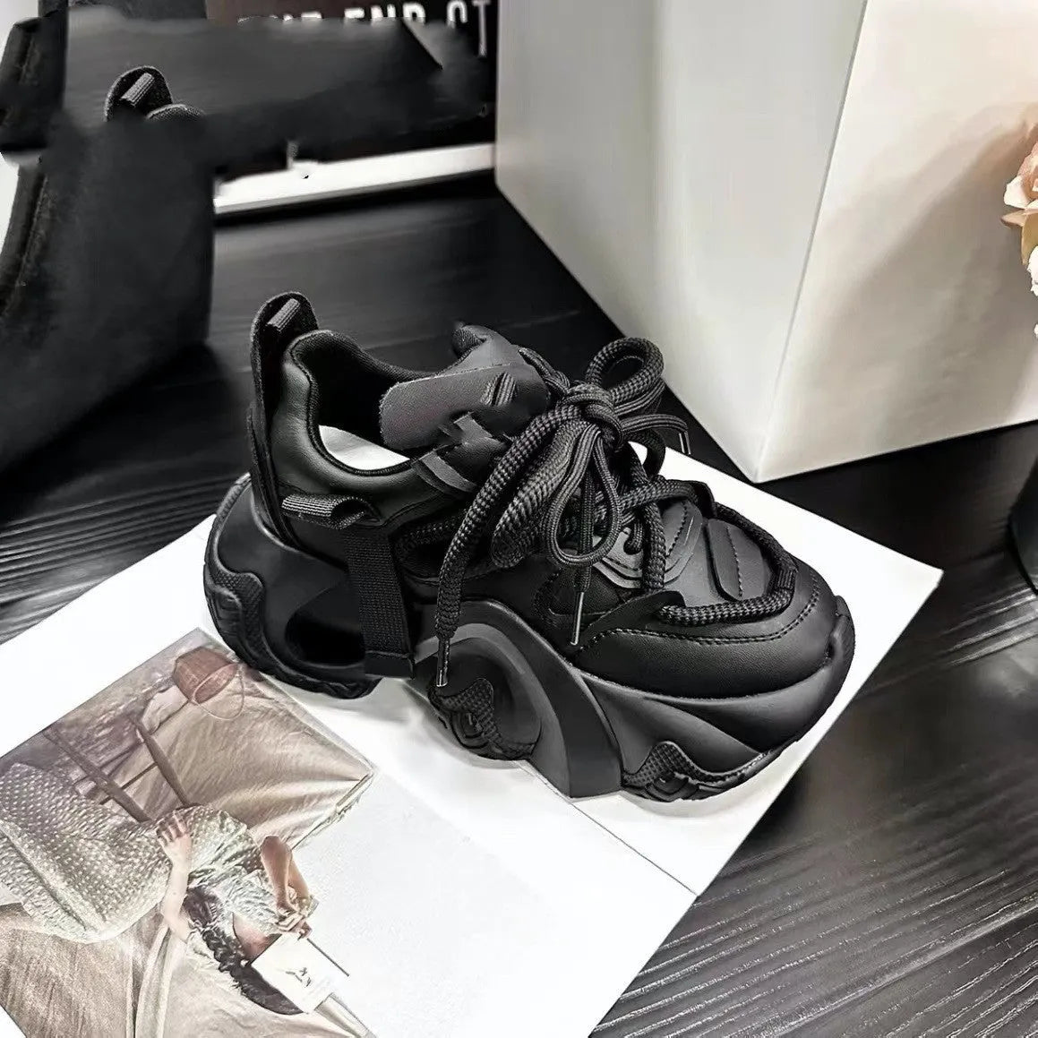 Women's platform sneakers with wedge heel and cross-strap design in synthetic leather