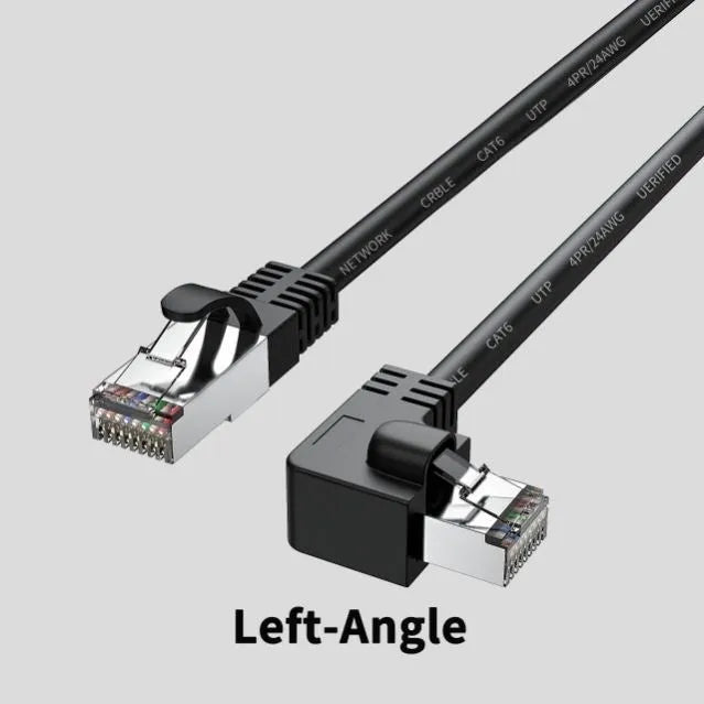 Right-angle Cat6 Ethernet cable with RJ45 connector in various colour options