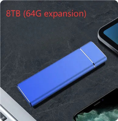 Sapphire blue metal external solid state hard disk with compact rectangular design