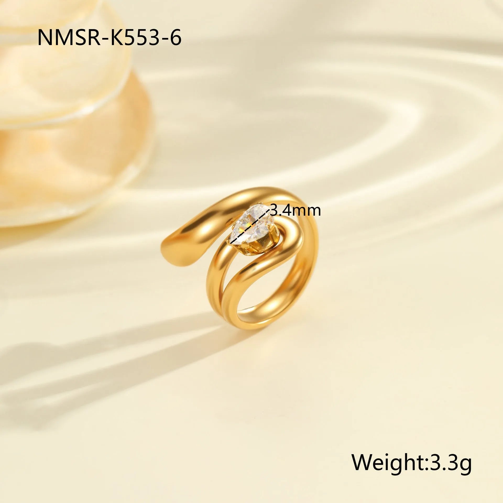 Women's adjustable geometric zircon ring in stainless steel with open mouth design