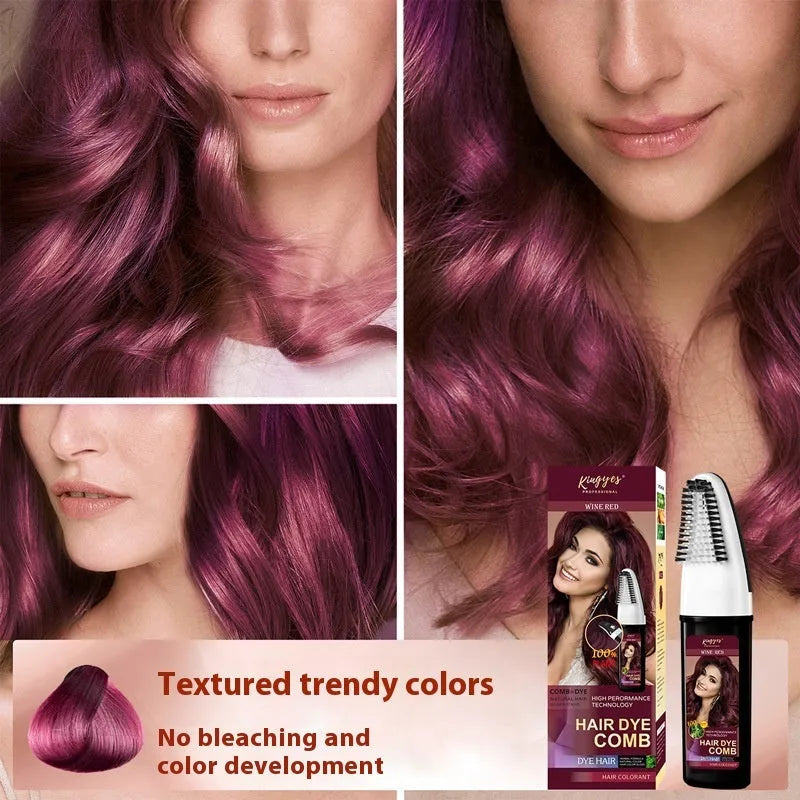 Permanent hair dye kit 200ML tube with applicator comb in Brown, Wine Red, or Dark Brown shades.