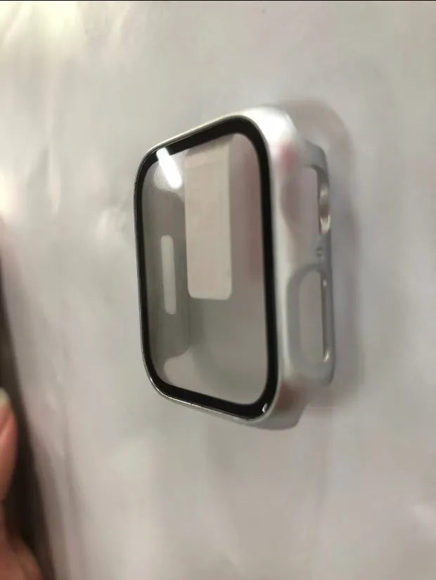 PC tempered film watch case in multiple colours including transparent, leopard print, and carbon fibre patterns for Apple Watch.