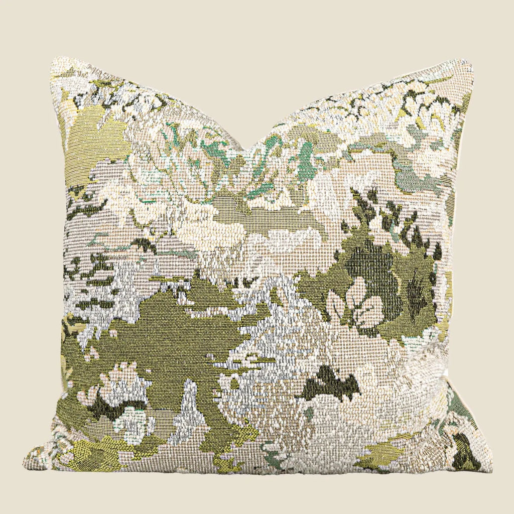 French style abstract pillow with spring flowers pattern in antique green colour