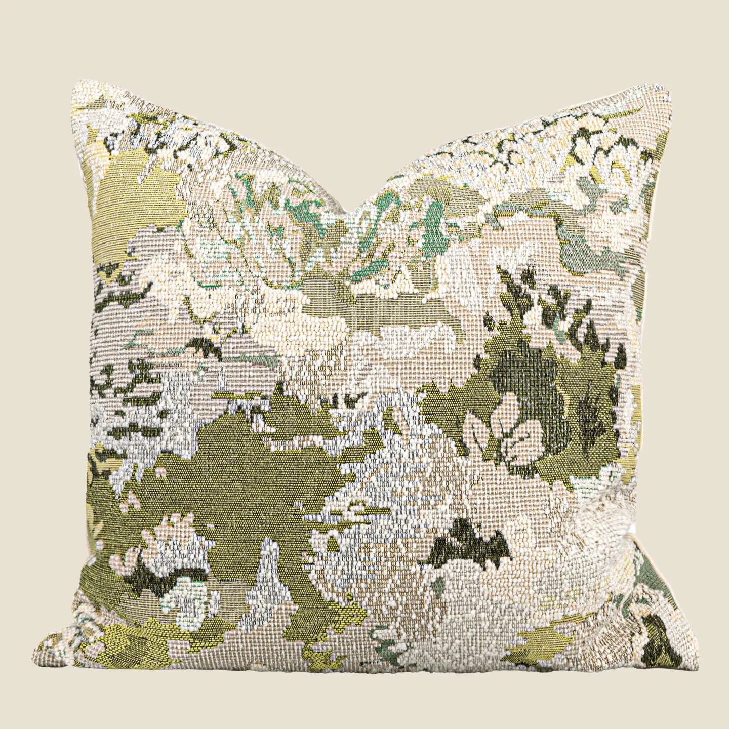French style abstract pillow with spring flowers pattern in antique green colour