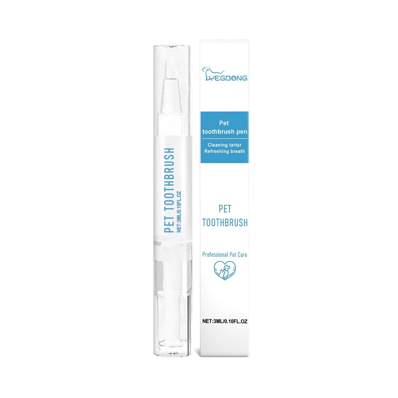 Pet toothbrush pen with soft silicone bristles for dental care of dogs and cats
