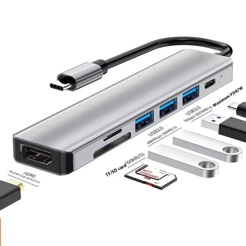 USB Type-C 7-in-1 expansion dock with HDMI port and 15cm cable for laptop connectivity