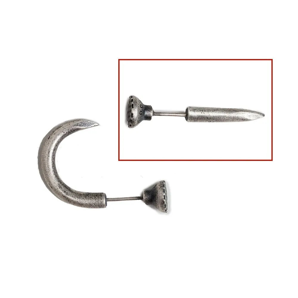 S925 sterling silver nail-shaped stud earring on an ear hook, punk style.