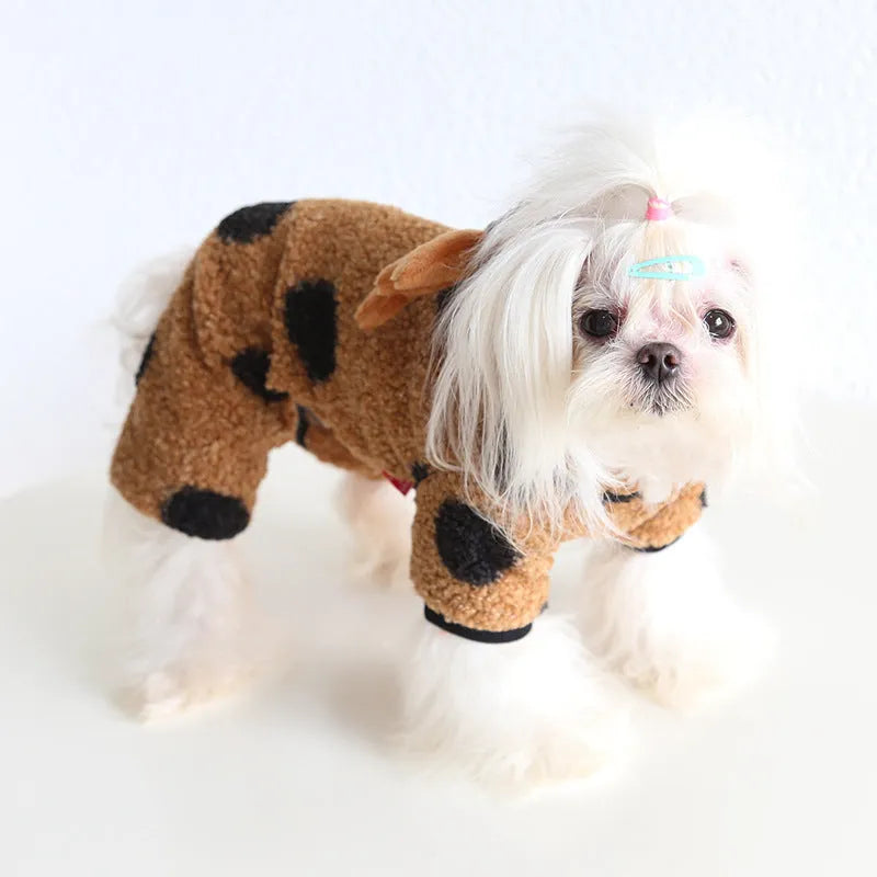 Polka dot elk couple pet costume in four leg and skirt styles for dogs and cats