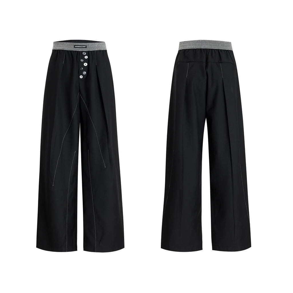 High-waist straight-leg casual trousers with button fly in black or grey