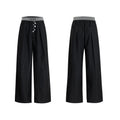 High-waist straight-leg casual trousers with button fly in black or grey
