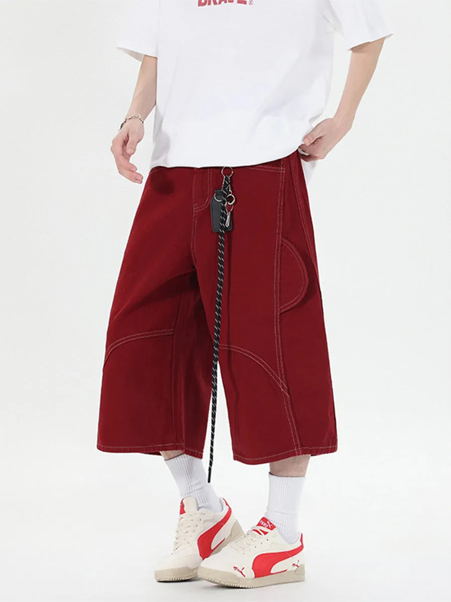 Retro denim workwear shorts with wide leg design and multiple pockets in black colour