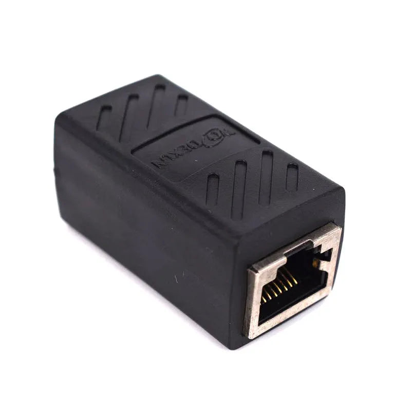 Black RJ45 network cable extender adapter for splicing Ethernet cables