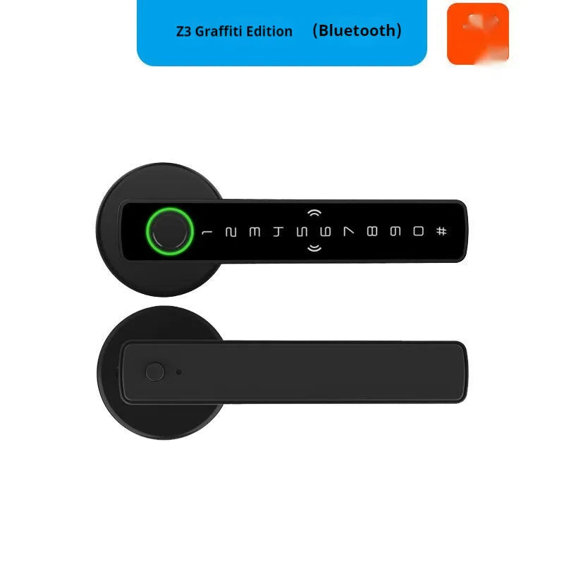 Black smart door lock with spherical handle for indoor wooden doors featuring fingerprint and password entry