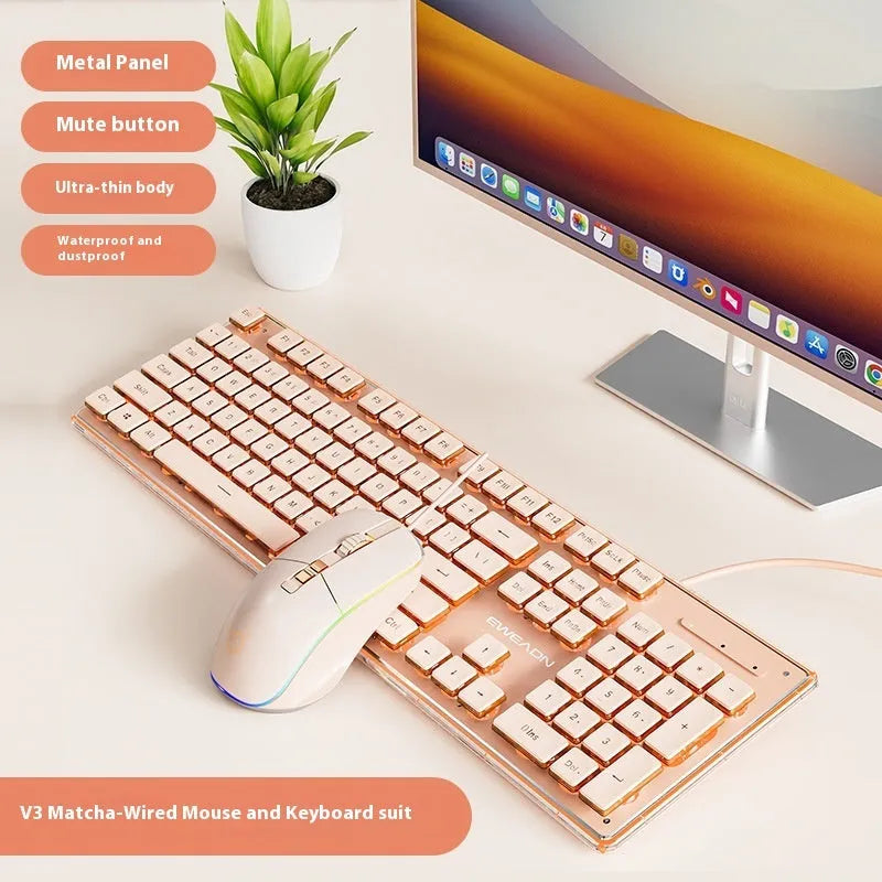 Prewalker V3 wired and wireless keyboard and mouse set in retro green colour on a desk