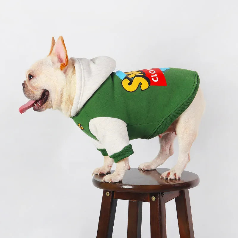 Green cotton pet clothing for dogs in autumn and winter seasons