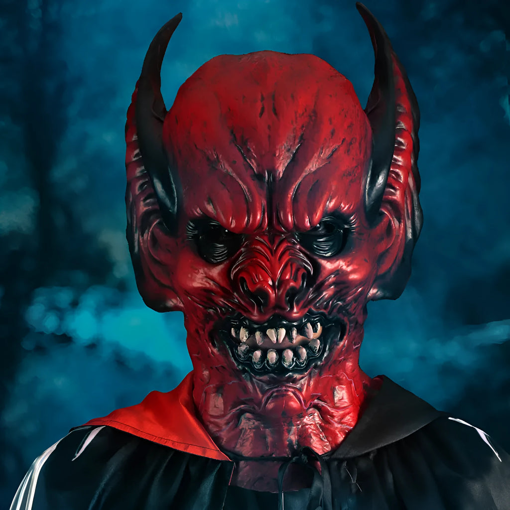 Red bat head cover party mask made from RP foam with elastic strap.