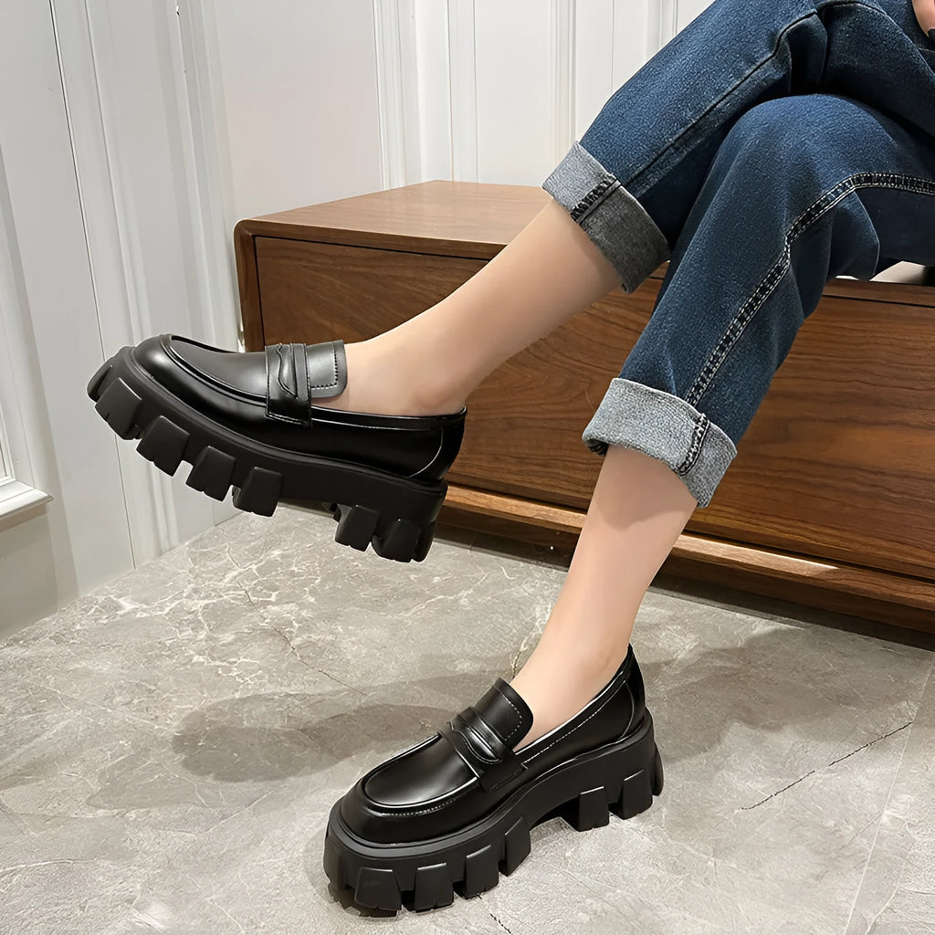 British style wide fit loafers with patent leather upper and muffin base heel in available sizes 32-43