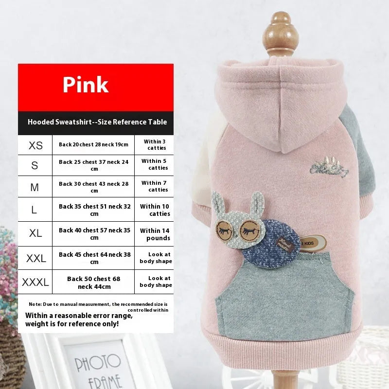 Brown cotton pet sweatshirt on dog showing size fit and casual design