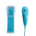 Wii wireless controller set showing left and right gamepads in multiple colour options