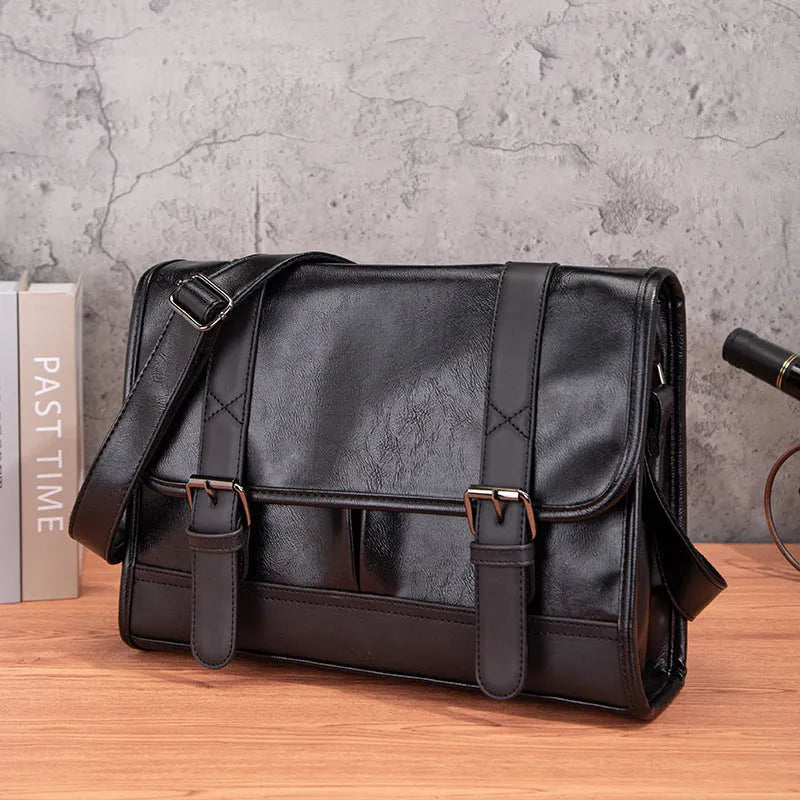 Black Korean-style men's commuter backpack with anti-theft function and polyurethane construction