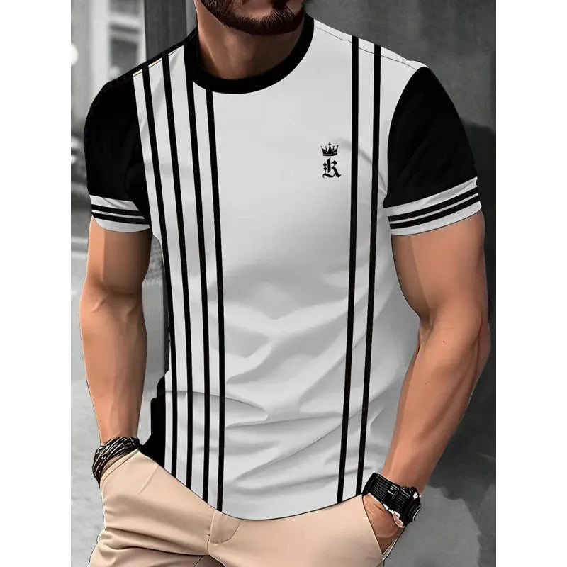 Men's loose fit short-sleeved t-shirt with digital 3D striped printing in casual style
