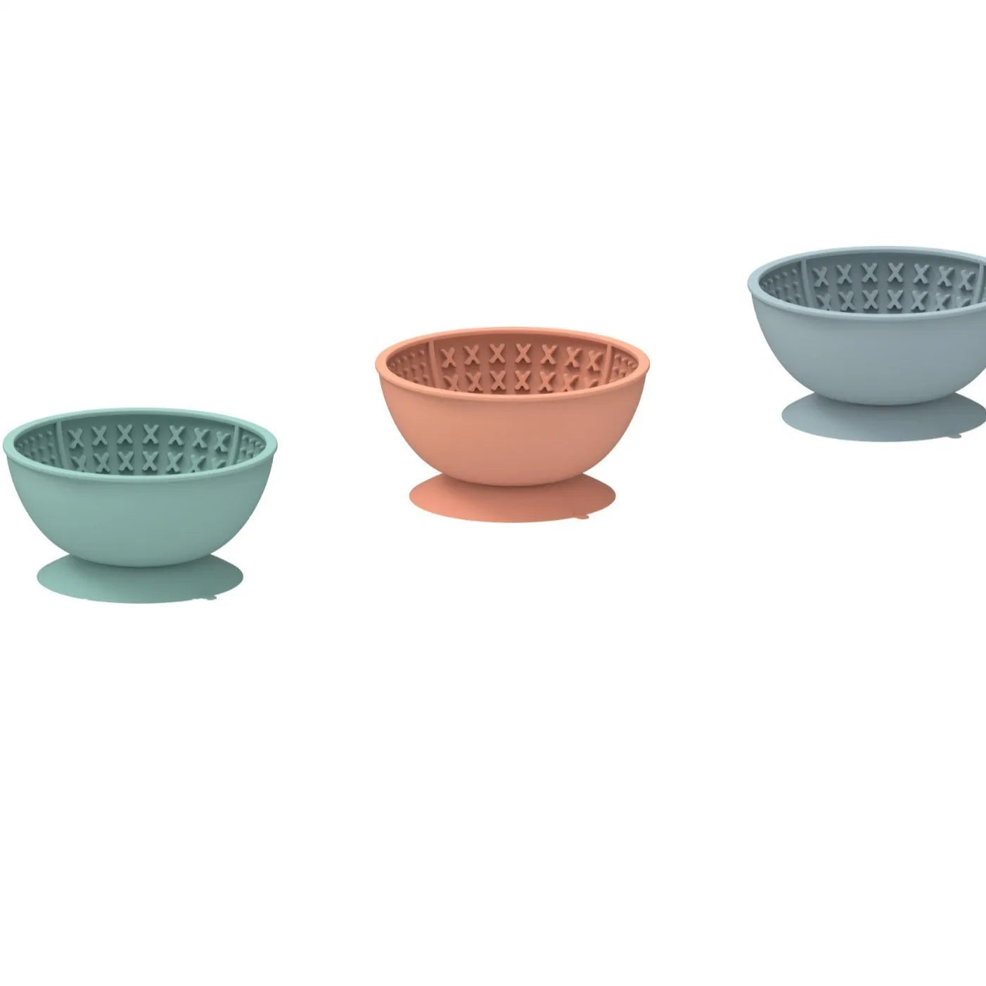 Cyan pet slow feeder bowl with suction cup base and textured interior for controlled feeding