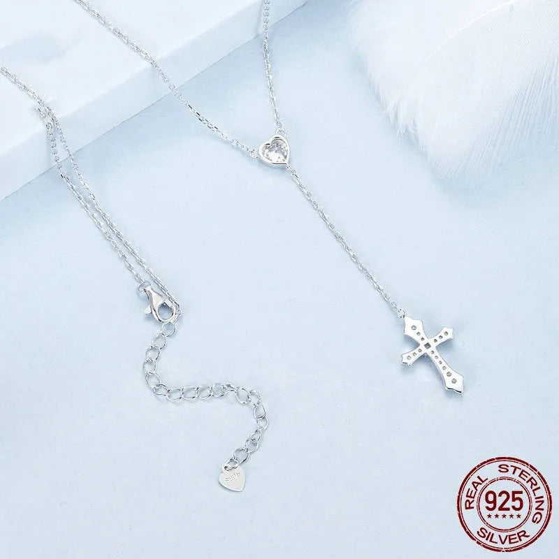 925 silver cross pendant necklace with O-ring chain in BSN384 colour