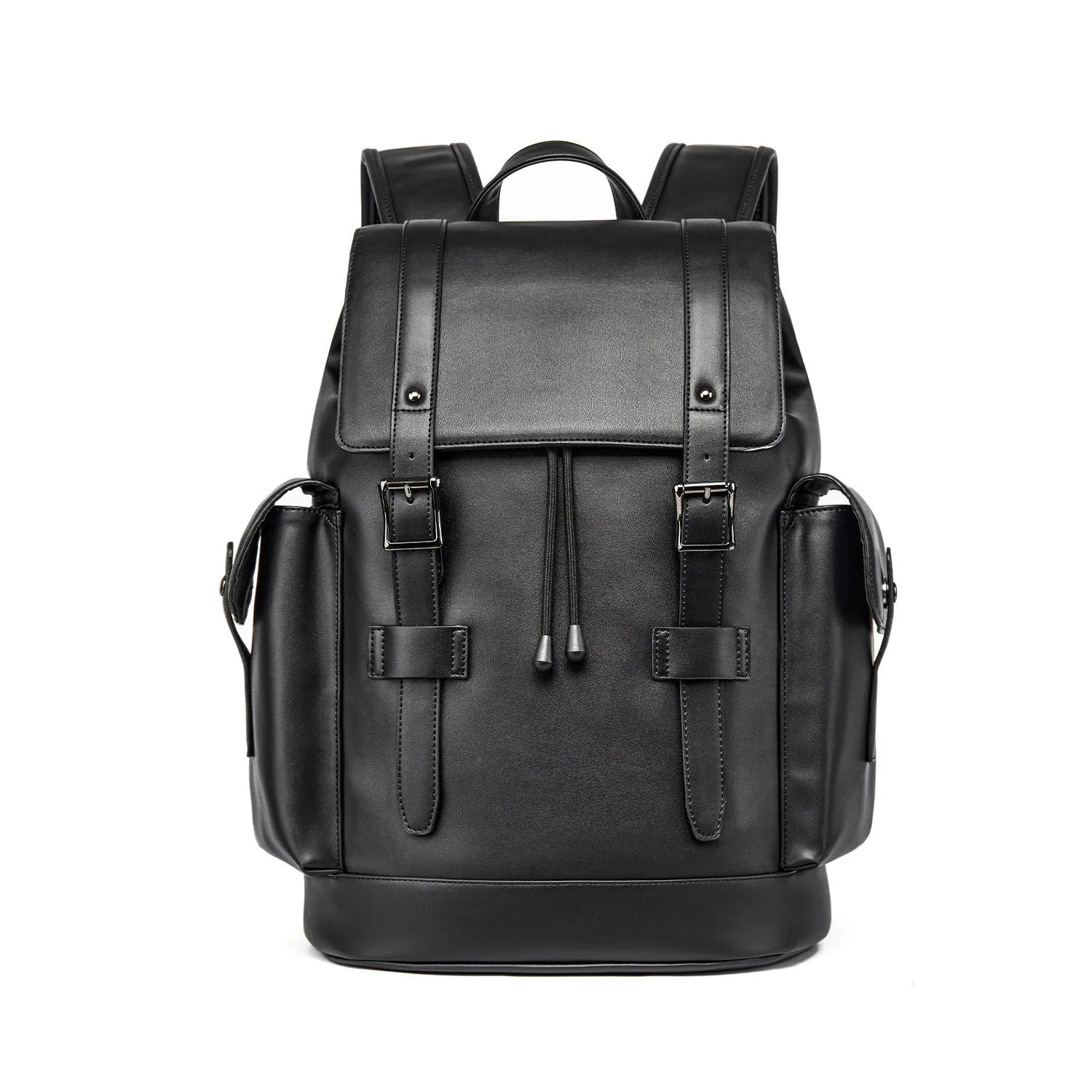 Men's black PU leather backpack large capacity business computer bag with waterproof function