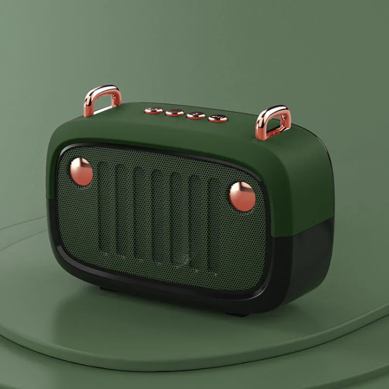 Portable mini speaker with subwoofer card design in multiple colours showing compact dimensions