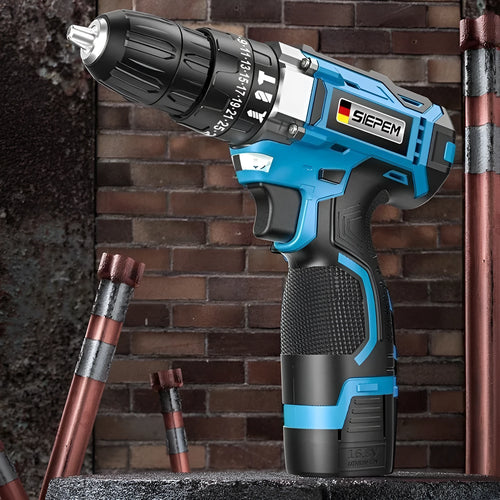12V dual speed impact pistol drill electric screwdriver in plastic storage case with accessories
