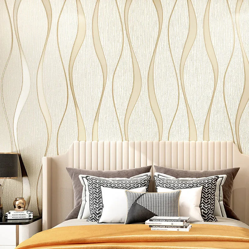Curved stripe 3D background wallpaper textured surface in deerskin velvet non-woven fabric