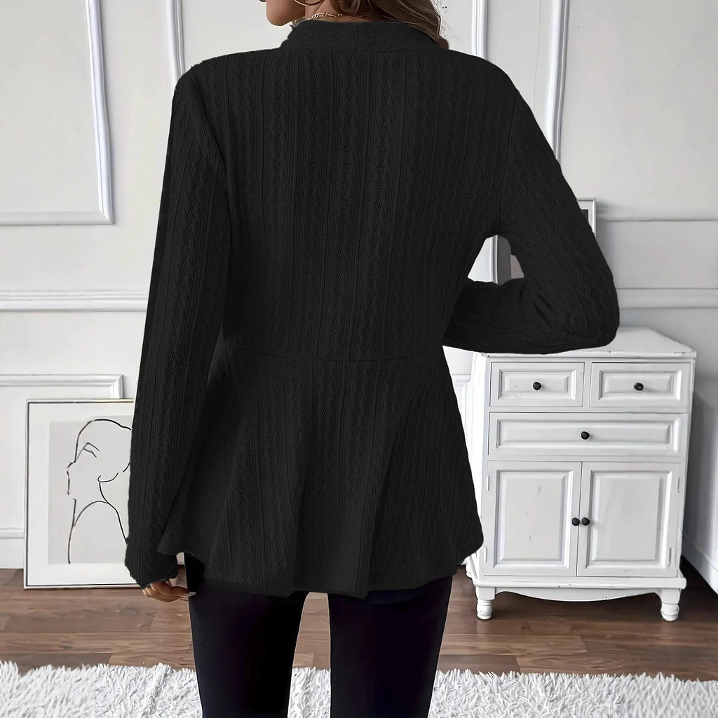 Women's apricot slim fit knitted cardigan with one button and jacquard pattern texture.